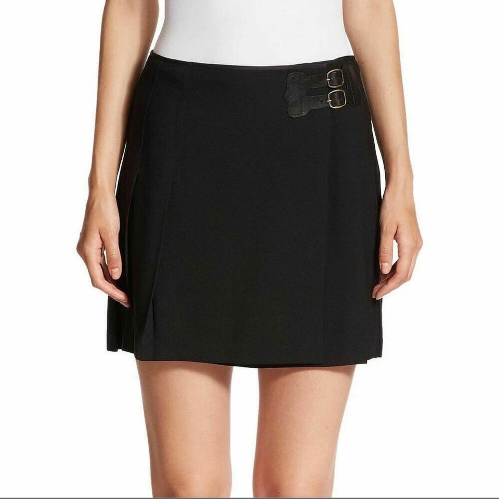 NEW $245 Polo Ralph Lauren Skirt 12 Black Pleated Mini Kilt Leather Buckle
